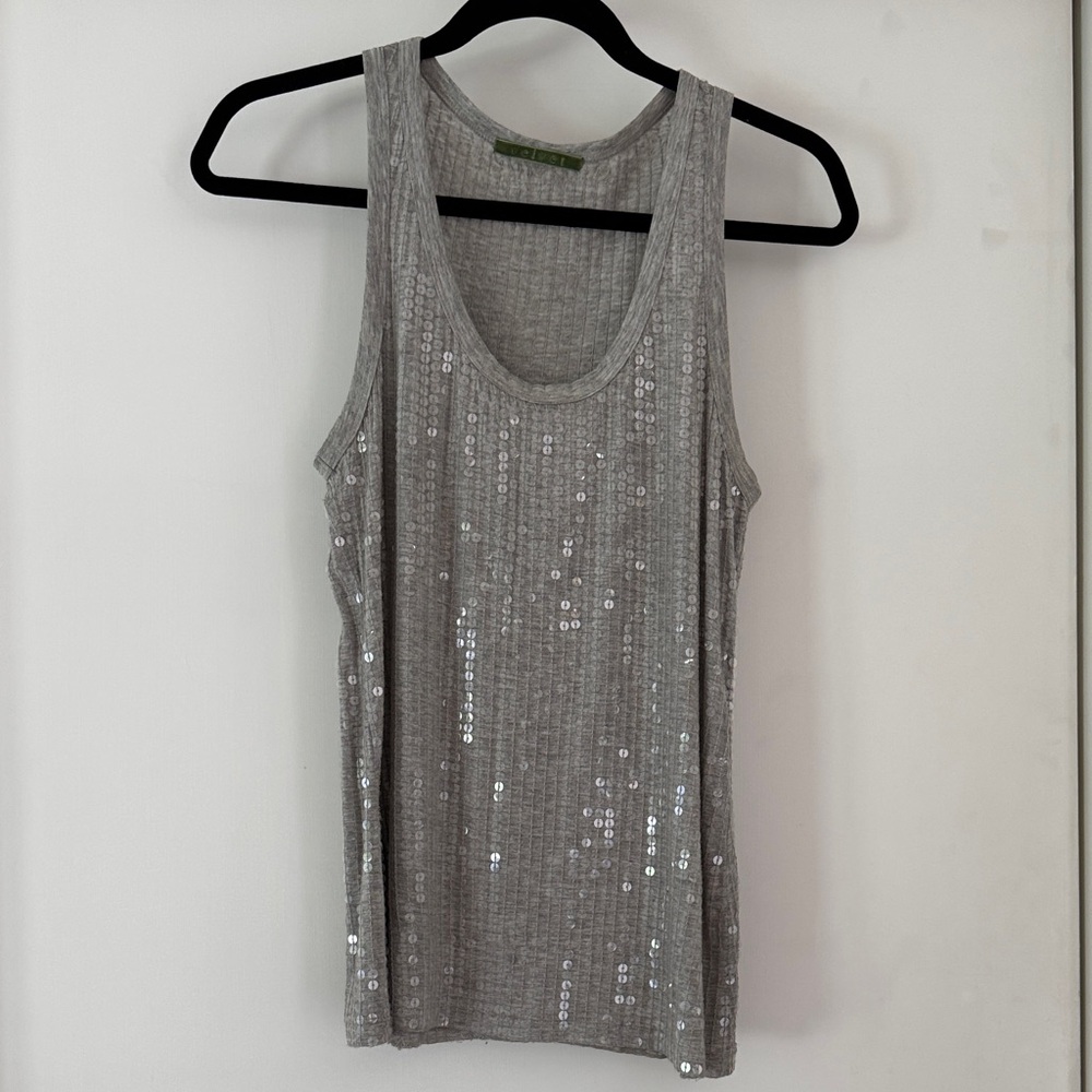 Velvet Silver Sequin Scoop Tank Top